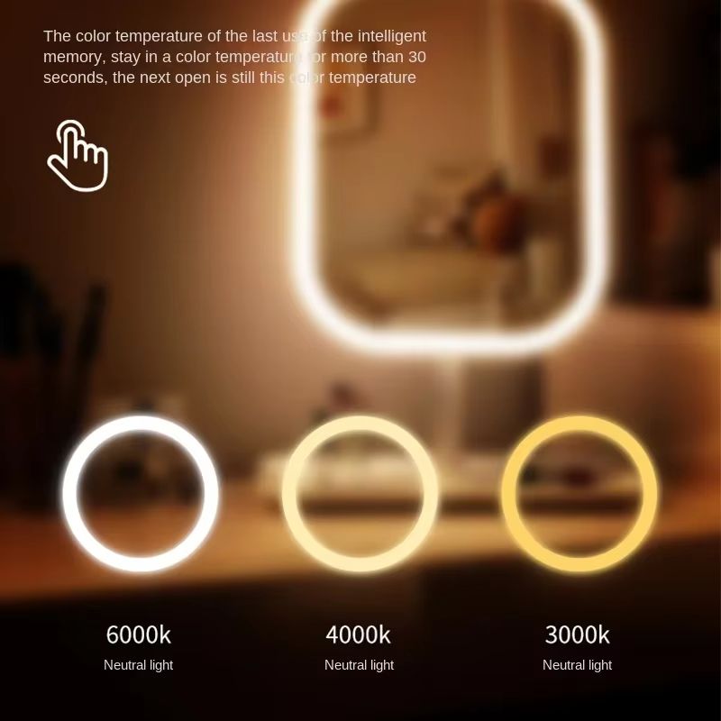 LED Makeup Mirror With Lights  3Color Dimmable Desktop Vanity Mirror With Touch Control 3