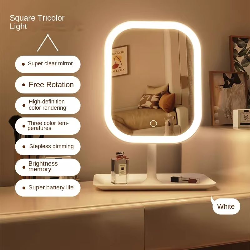 LED Makeup Mirror With Lights  3Color Dimmable Desktop Vanity Mirror With Touch Control 7