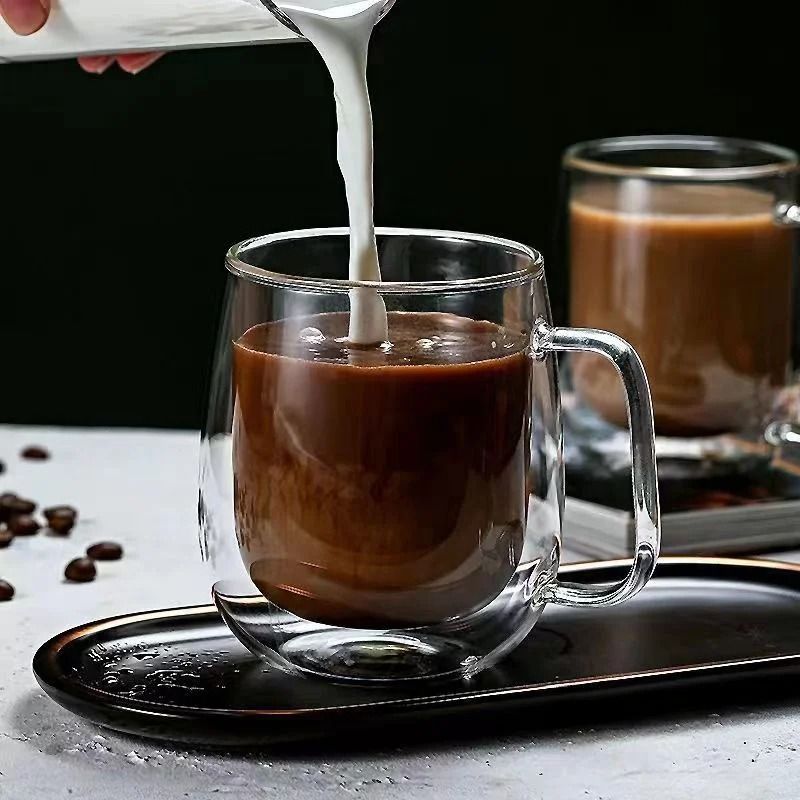 Heat Resistant Double Wall Glass Coffee Mug with Handle