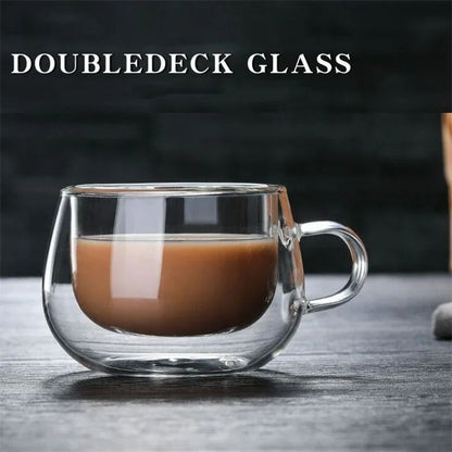 Heat Resistant Double Wall Glass Coffee Mug With Handle 2