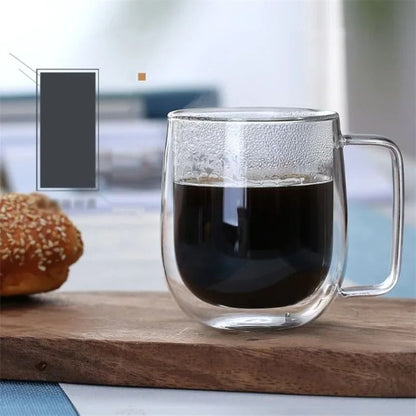 Heat Resistant Double Wall Glass Coffee Mug With Handle 4