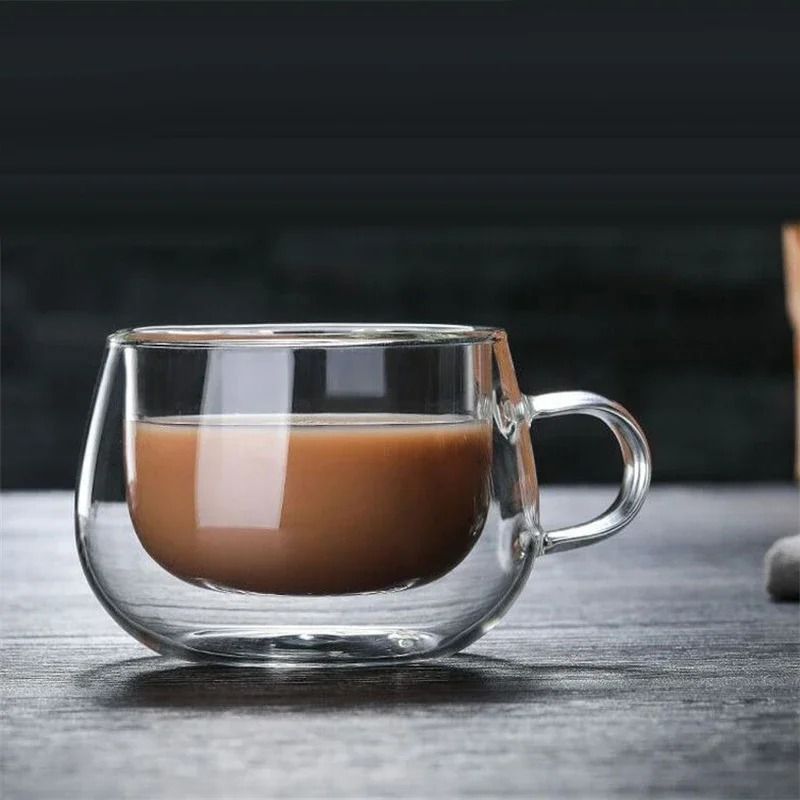 Heat Resistant Double Wall Glass Coffee Mug With Handle 7