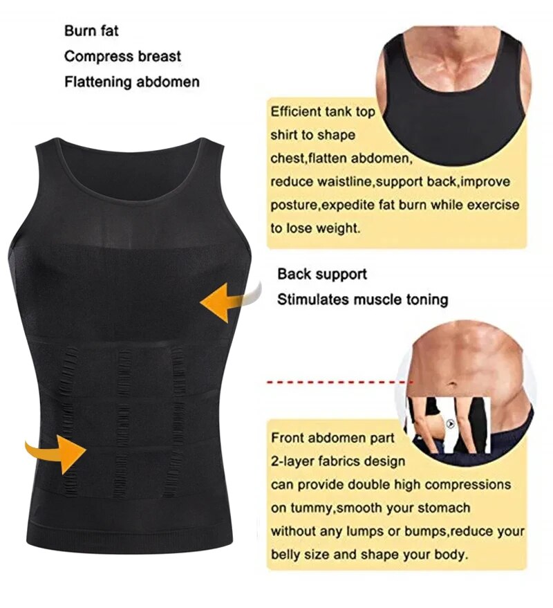 Slimming Compression Vest Men Body Shaper Waist Trainer Tank Top Seamless Undershirt Belly Control  3