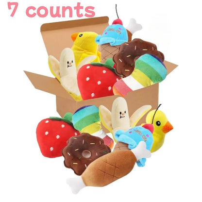7-Piece Plush Puppy Chew Toys Set – Fun Fruit & Vegetable Squeaky Toys for Small Dogs and Puppies