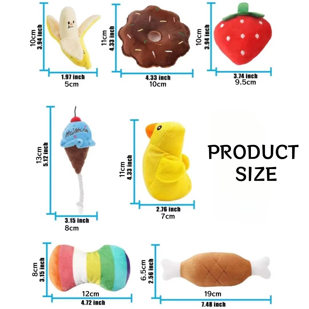 7Piece Plush Puppy Chew Toys Set  Fun Fruit  Vegetable Squeaky Toys For Small Dogs And Puppies 7