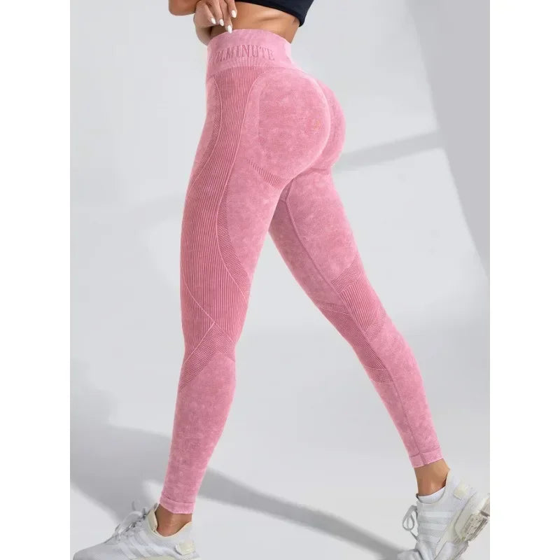 Hip Lifting Yoga Pants for Women, Seamless High Waist Exercise Leggings, Sand Washed Sports Tight