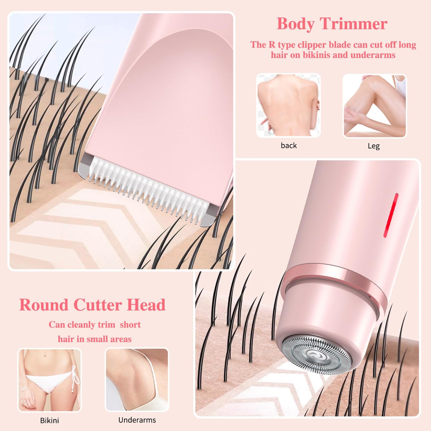 Detachable Head 2 in 1 Electric Razors, Bikini Trimmer for Ladies, Dual-Head Painless Women, Wet Dry Use