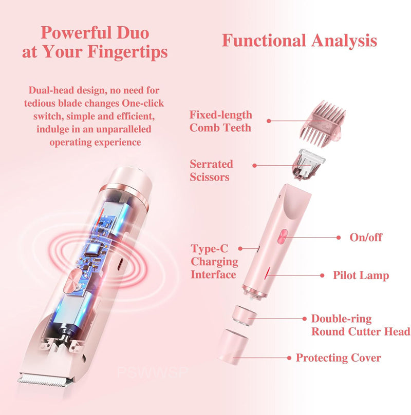 Women Mustache Epilator & Electric Razor, Painless Shaver for Leg Bikini Body, Facial Hair Trimmer