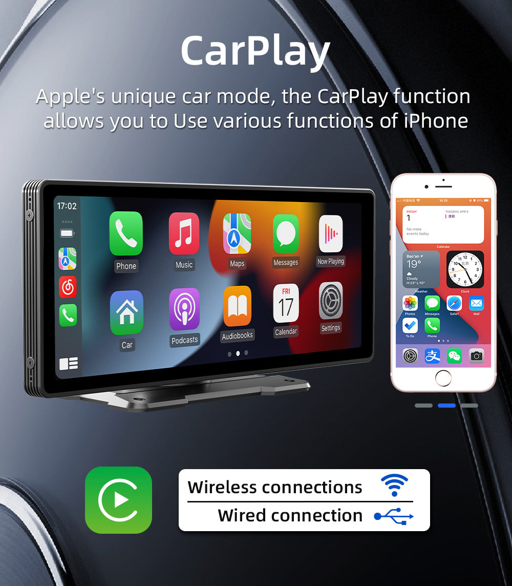 Portable Wireless CarPlay Screen Android Auto With HD Rear Reversing Camera Car Radio DVR MP5 Multi 3