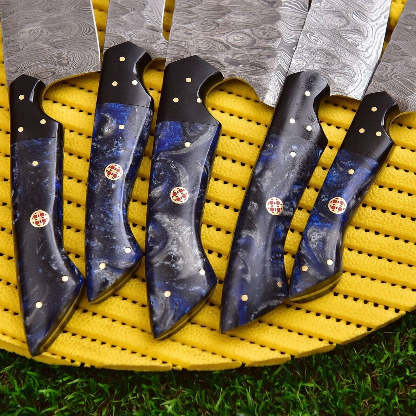 5Piece Damascus Steel Chef Knives Set  Handmade Cooking Knife Set With Leather Holder 2