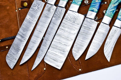Handmade Damascus Steel Chef Knife Set  5 Pcs Outdoor Kitchen  Cooking Knives With Corian Handle Br 1