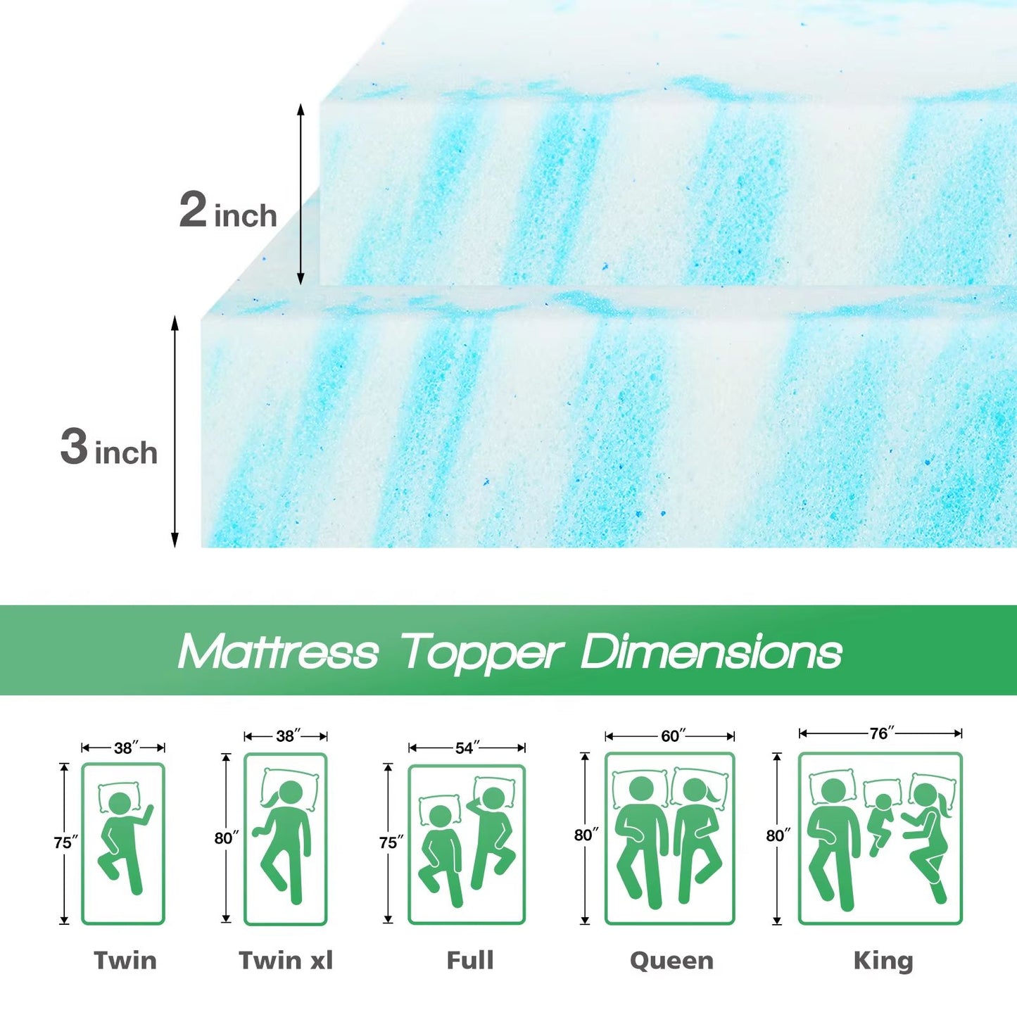 Cooling Gel Memory Foam Mattress Topper  Soft Breathable Comfort For Restful Sleep 6
