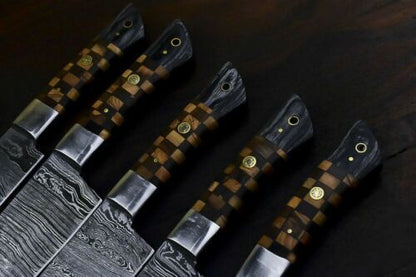 Rare Handmade Damascus Steel Kitchen Chef Knife Set  Snake Wood Handle With Custom Walnut Wood  Lea 1