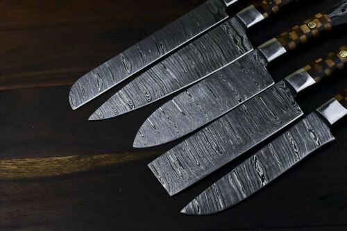 Rare Handmade Damascus Steel Kitchen Chef Knife Set  Snake Wood Handle With Custom Walnut Wood  Lea 2