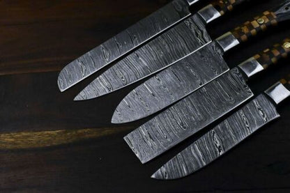 Rare Handmade Damascus Steel Kitchen Chef Knife Set  Snake Wood Handle With Custom Walnut Wood  Lea 2