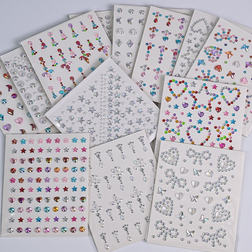1pcs Laser Sparkle Diamond / Pearls Face Gems Stickers, Heart Moon Rhinestones for Eyes Face Temporary Tattoos