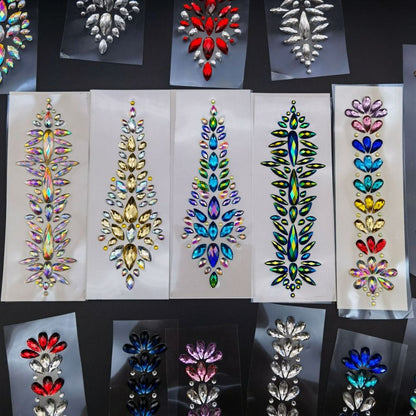 Fashion EDM Music Festival Tattoo Stickers, 3D Adhesive Crystal Forehead Sticker, Crystal Hair Jewels, Body Face Colored