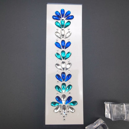Fashion EDM Music Festival Tattoo Stickers, 3D Adhesive Crystal Forehead Sticker, Crystal Hair Jewels, Body Face Colored