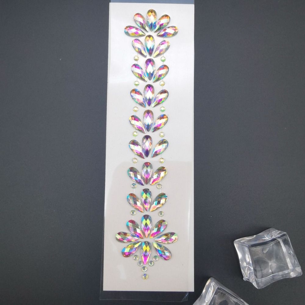 Fashion EDM Music Festival Tattoo Stickers, 3D Adhesive Crystal Forehead Sticker, Crystal Hair Jewels, Body Face Colored