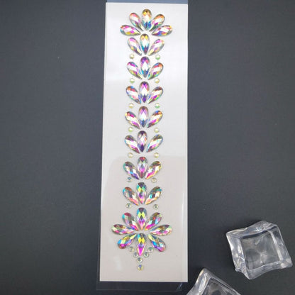 Fashion EDM Music Festival Tattoo Stickers, 3D Adhesive Crystal Forehead Sticker, Crystal Hair Jewels, Body Face Colored