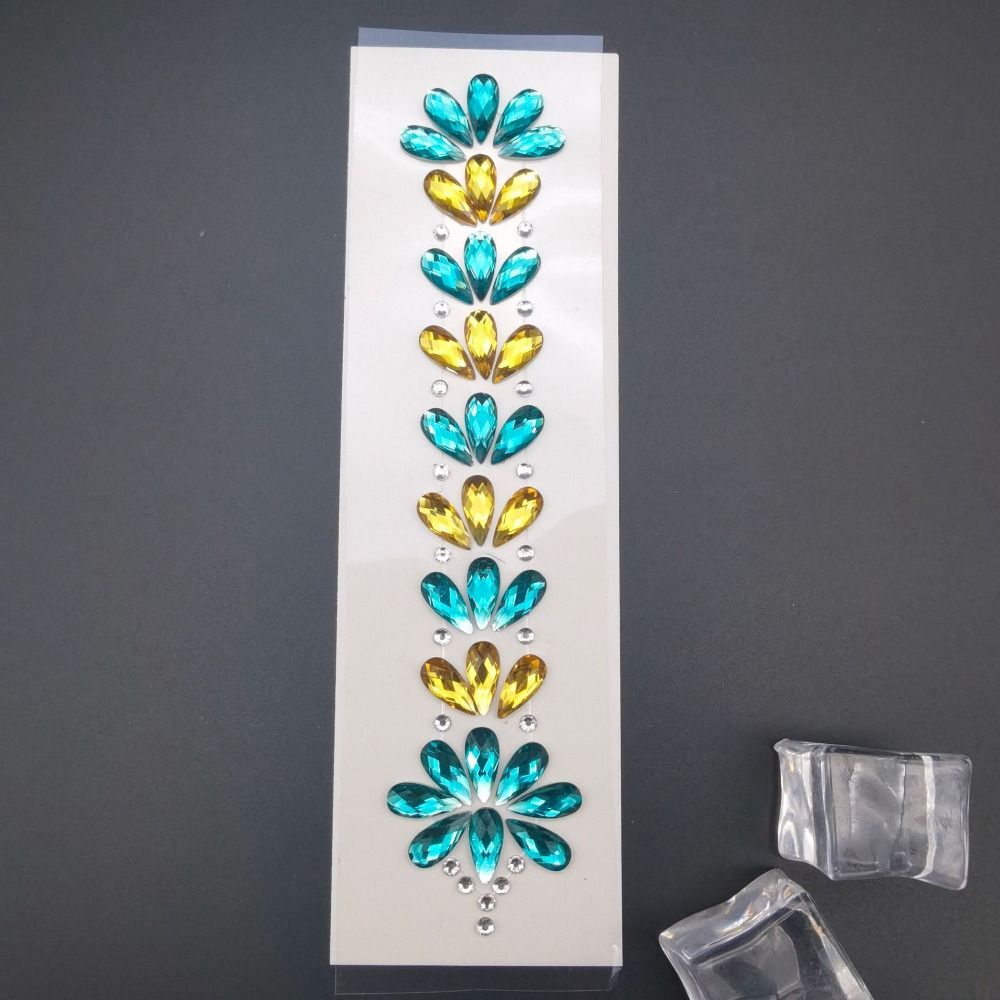 Fashion EDM Music Festival Tattoo Stickers, 3D Adhesive Crystal Forehead Sticker, Crystal Hair Jewels, Body Face Colored
