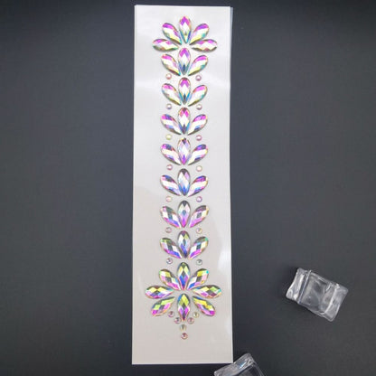 Fashion EDM Music Festival Tattoo Stickers, 3D Adhesive Crystal Forehead Sticker, Crystal Hair Jewels, Body Face Colored