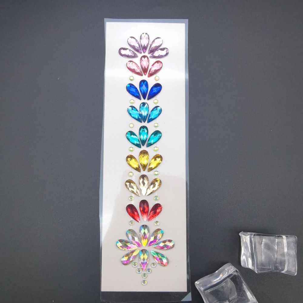 Fashion EDM Music Festival Tattoo Stickers, 3D Adhesive Crystal Forehead Sticker, Crystal Hair Jewels, Body Face Colored
