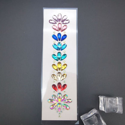 Fashion EDM Music Festival Tattoo Stickers, 3D Adhesive Crystal Forehead Sticker, Crystal Hair Jewels, Body Face Colored