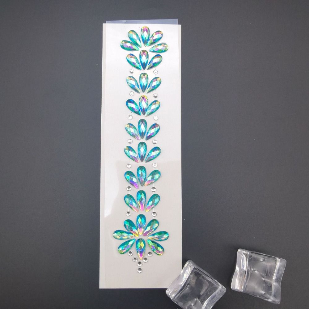 Fashion EDM Music Festival Tattoo Stickers, 3D Adhesive Crystal Forehead Sticker, Crystal Hair Jewels, Body Face Colored