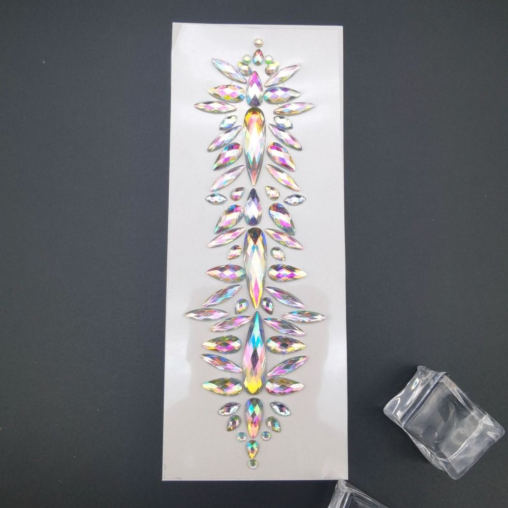 Fashion EDM Music Festival Tattoo Stickers, 3D Adhesive Crystal Forehead Sticker, Crystal Hair Jewels, Body Face Colored