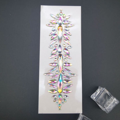 Fashion EDM Music Festival Tattoo Stickers, 3D Adhesive Crystal Forehead Sticker, Crystal Hair Jewels, Body Face Colored