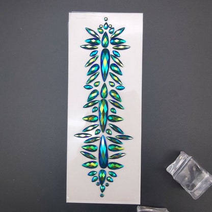 Fashion EDM Music Festival Tattoo Stickers, 3D Adhesive Crystal Forehead Sticker, Crystal Hair Jewels, Body Face Colored
