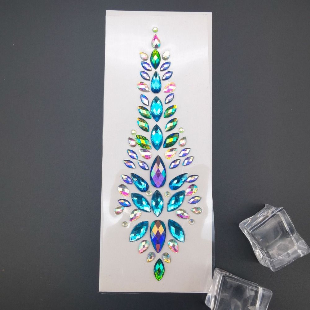 Fashion EDM Music Festival Tattoo Stickers, 3D Adhesive Crystal Forehead Sticker, Crystal Hair Jewels, Body Face Colored