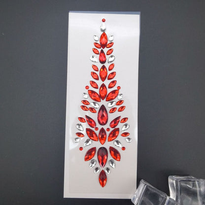 Fashion EDM Music Festival Tattoo Stickers, 3D Adhesive Crystal Forehead Sticker, Crystal Hair Jewels, Body Face Colored