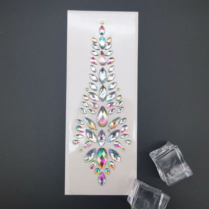 Fashion EDM Music Festival Tattoo Stickers, 3D Adhesive Crystal Forehead Sticker, Crystal Hair Jewels, Body Face Colored