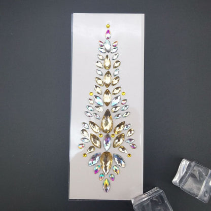 Fashion EDM Music Festival Tattoo Stickers, 3D Adhesive Crystal Forehead Sticker, Crystal Hair Jewels, Body Face Colored