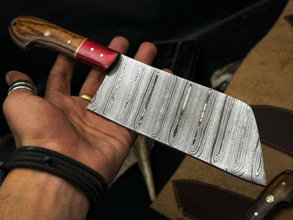 Handmade Damascus Steel Chef Knife Set Of 5  Wooden Bolster Full Tang Knives With Sheath 1
