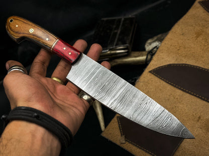 Handmade Damascus Steel Chef Knife Set Of 5  Wooden Bolster Full Tang Knives With Sheath 3