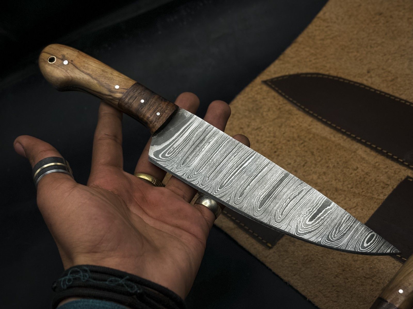 Handmade Chef Knife Set  Damascus Steel 5 Piece Kitchen  Outdoor Knives With Wood Handle Wooden Bol 1