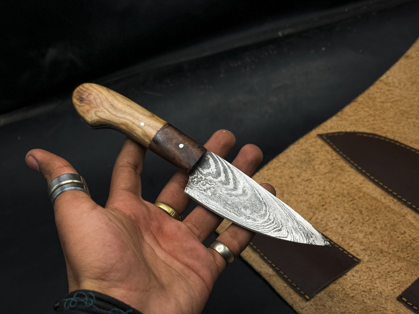 Handmade Chef Knife Set  Damascus Steel 5 Piece Kitchen  Outdoor Knives With Wood Handle Wooden Bol 2