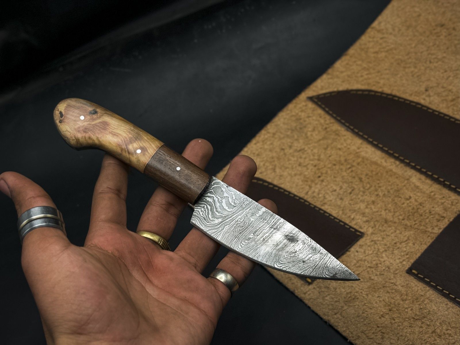 Handmade Chef Knife Set  Damascus Steel 5 Piece Kitchen  Outdoor Knives With Wood Handle Wooden Bol 3