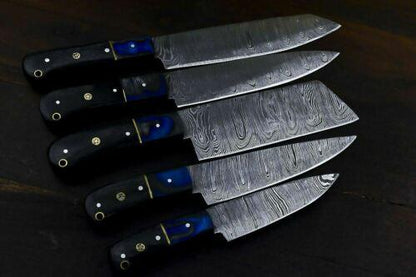 Handmade Damascus Kitchen Chef Knife | Twisted Pattern Forged Steel with Hardwood Handle & Leather Sheath