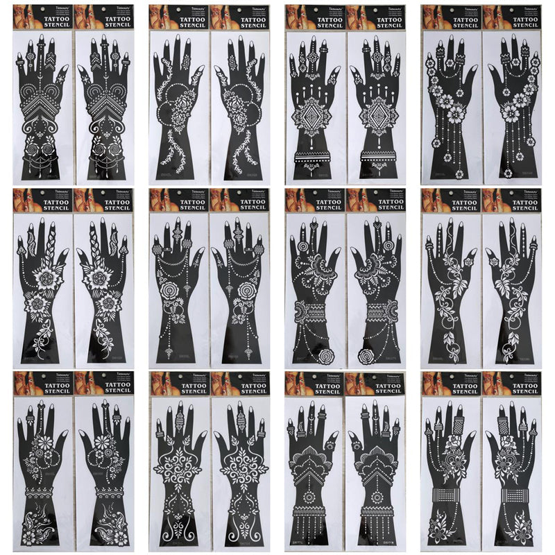 2Pcs Mehndi Hand Henna Tattoo Stencils, Reusable Painting Template, Art Sleeve, Temporary Tattoo, Wedding Bride Beauty