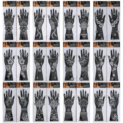2Pcs Mehndi Hand Henna Tattoo Stencils, Reusable Painting Template, Art Sleeve, Temporary Tattoo, Wedding Bride Beauty