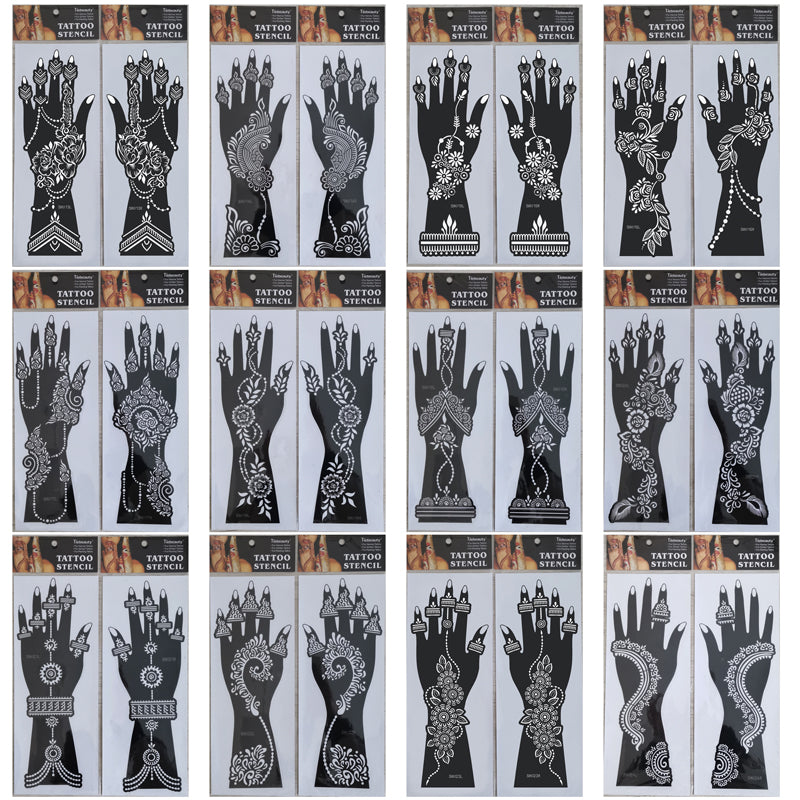 2Pcs Mehndi Hand Henna Tattoo Stencils, Reusable Painting Template, Art Sleeve, Temporary Tattoo, Wedding Bride Beauty