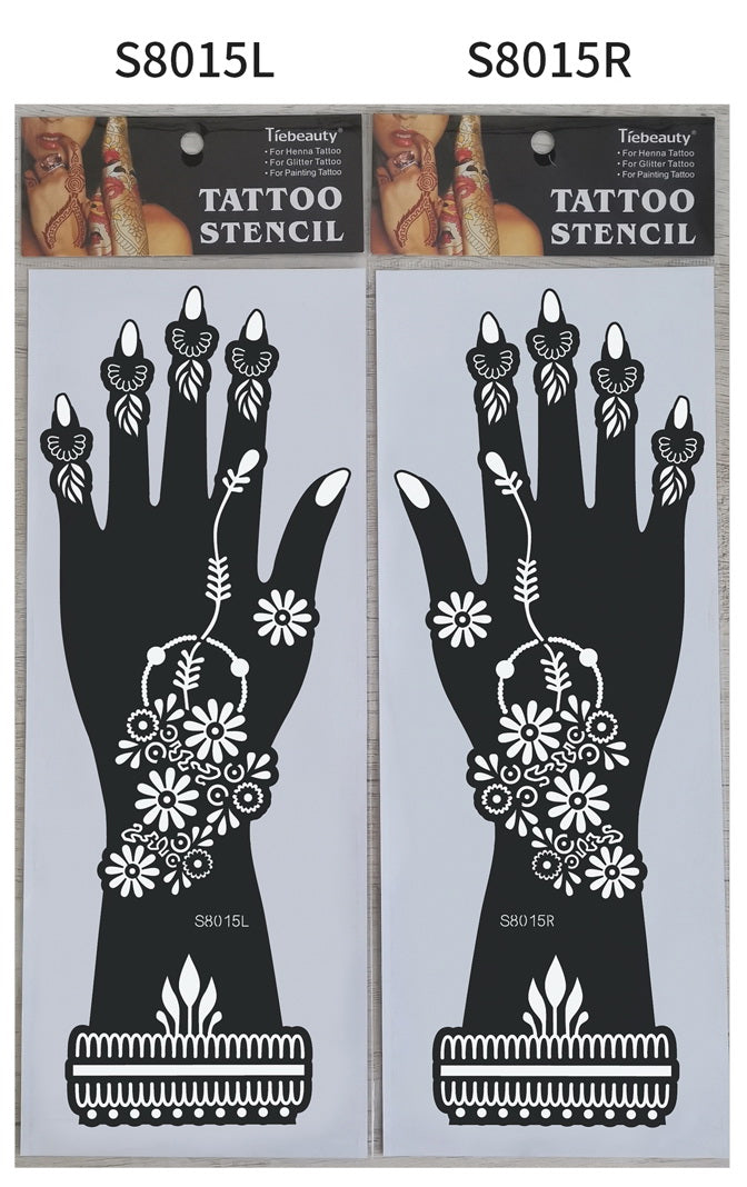 2Pcs Mehndi Hand Henna Tattoo Stencils, Reusable Painting Template, Art Sleeve, Temporary Tattoo, Wedding Bride Beauty