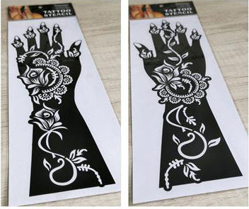 2Pcs Mehndi Hand Henna Tattoo Stencils, Reusable Painting Template, Art Sleeve, Temporary Tattoo, Wedding Bride Beauty