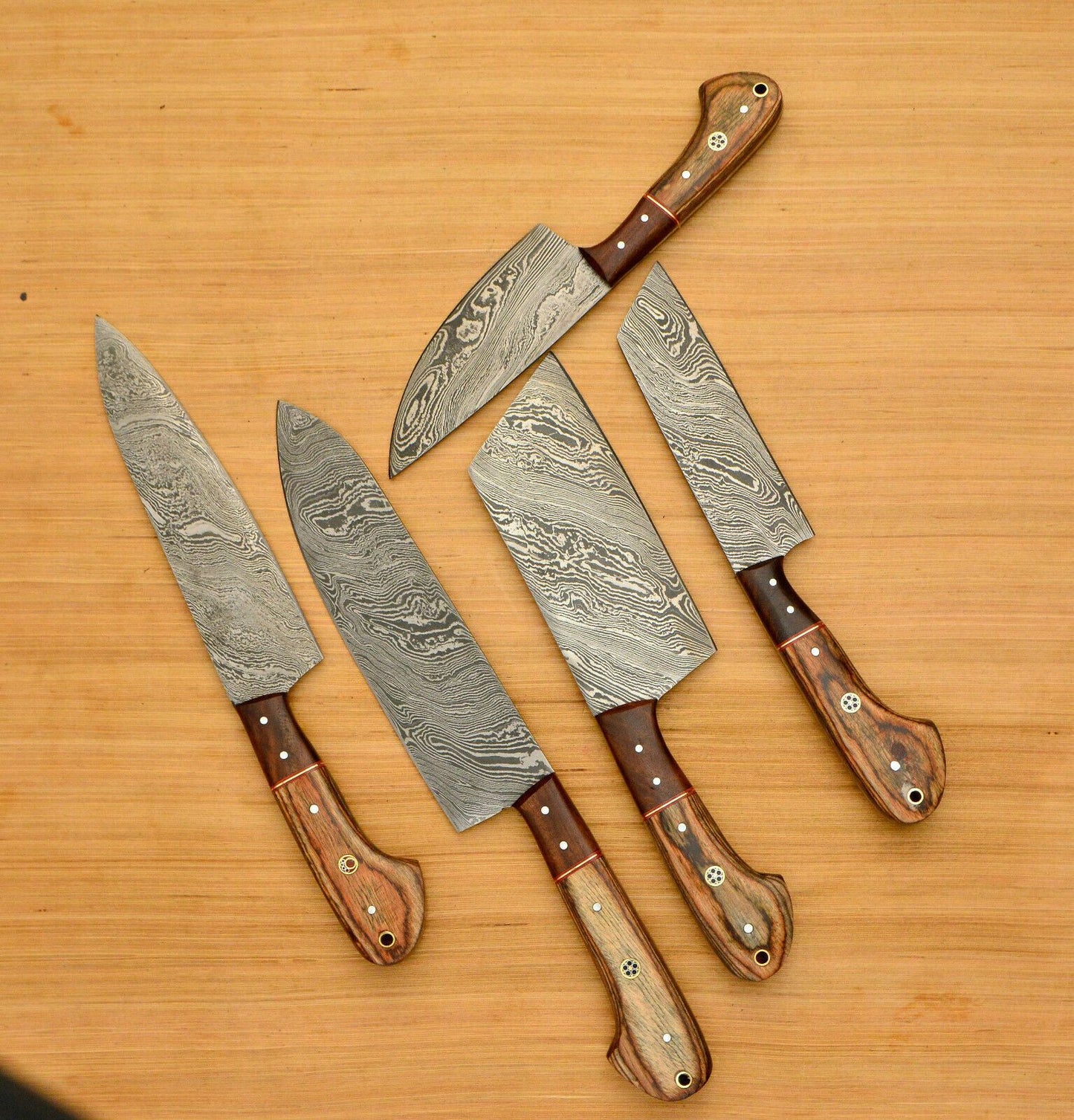 Handmade Forged Damascus Chef Knife Set 5 Pcs  Rosewood Handle 1