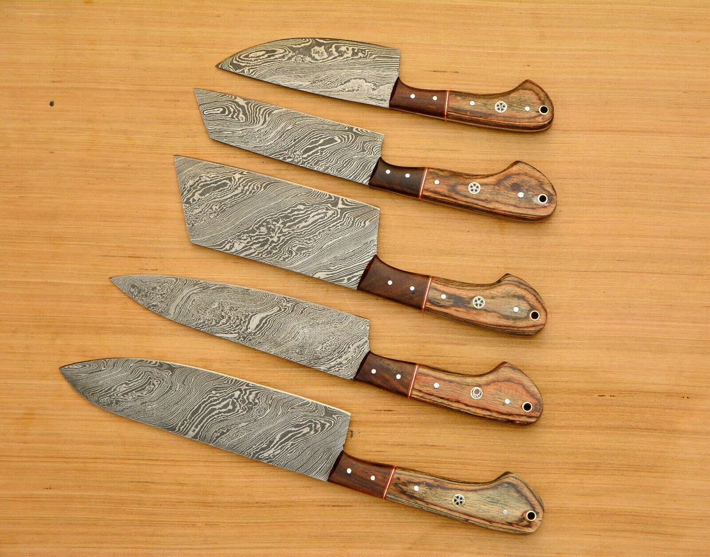 Handmade Forged Damascus Chef Knife Set 5 Pcs  Rosewood Handle 2