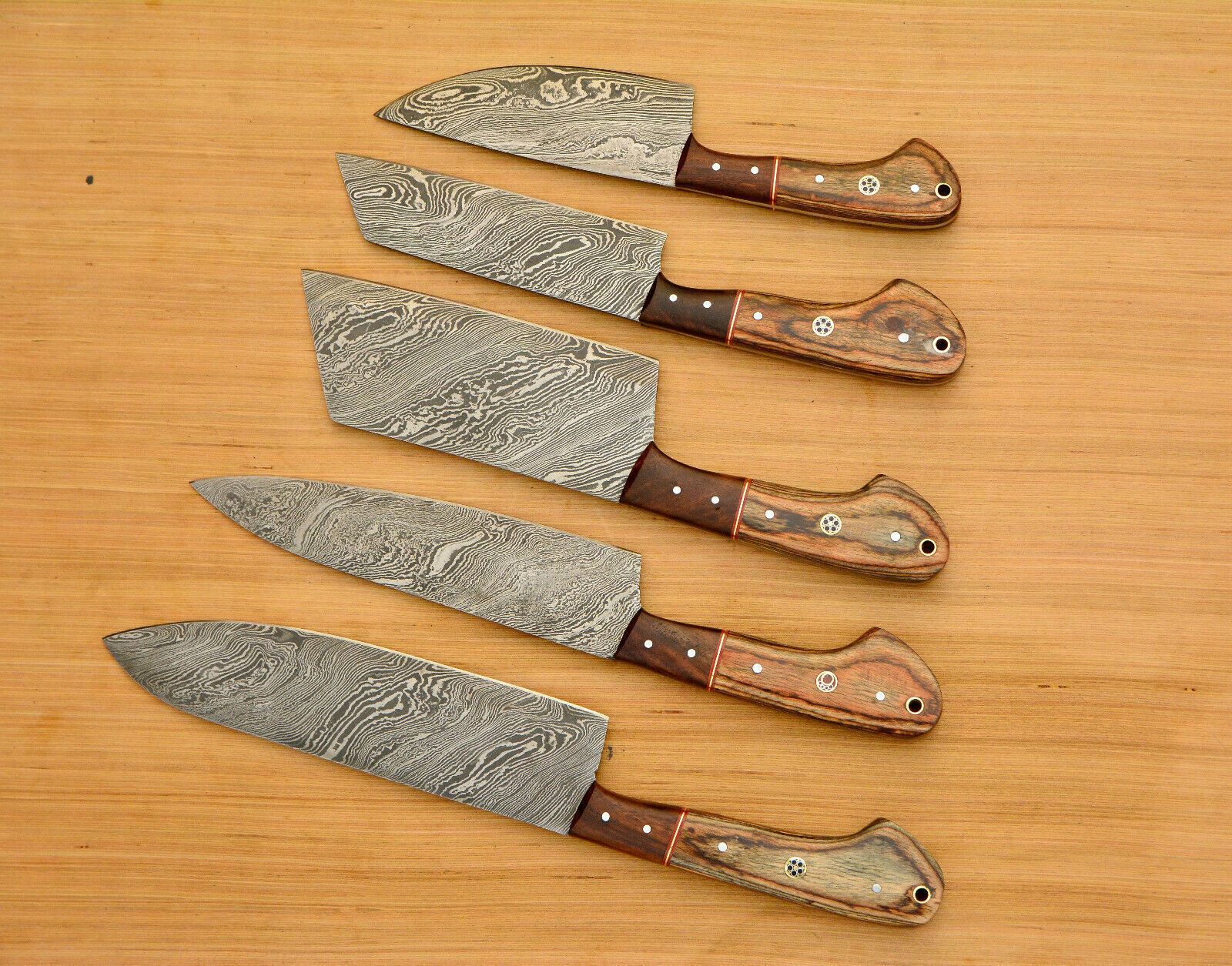 Handmade Forged Damascus Chef Knife Set 5 Pcs  Rosewood Handle 2